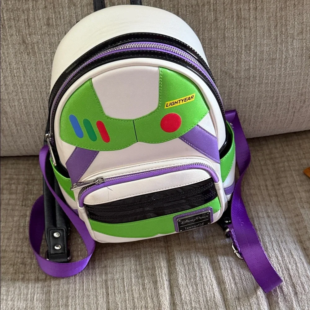 Disney Loury Buzz Lightyear Backpack - Green, Purple, White apx 12 by 8